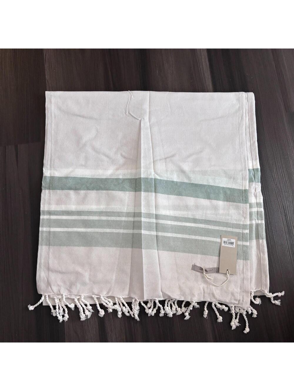 NWT Bloomingville Throw Blanket Cotton Beige Green Striped 60" x 50"